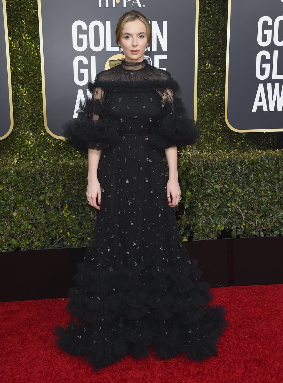 Jodie Comer en la alfombra roja de los Globos de Oro 2019