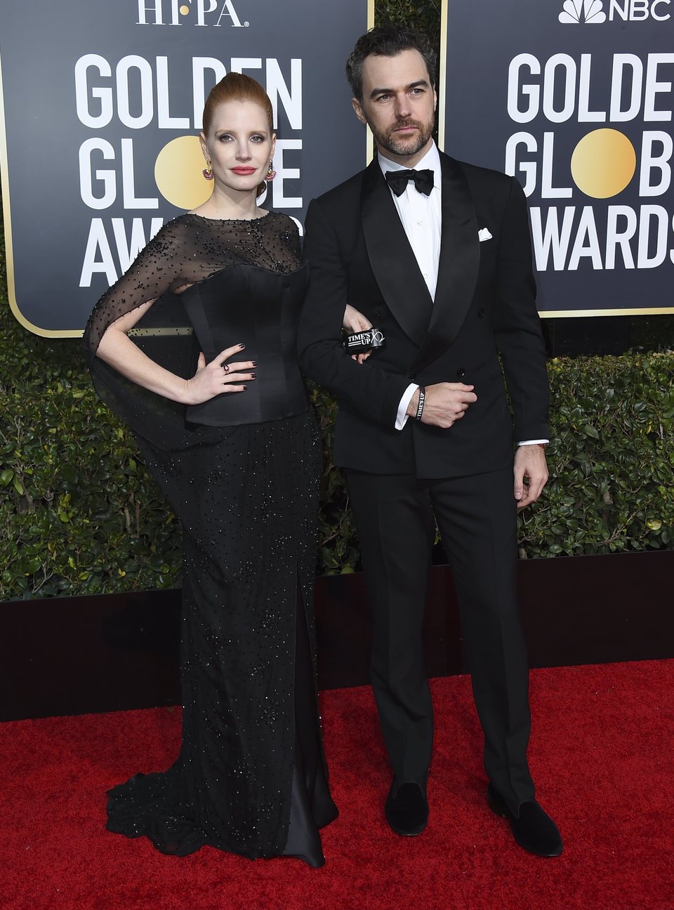 Jessica Chastain y Gian Luca Passi en la alfombra roja de los Globos de Oro 2019