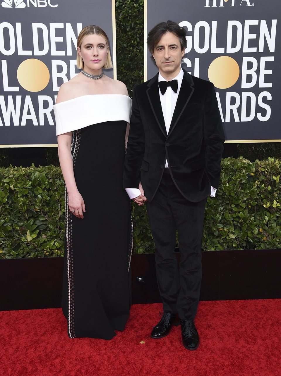 Greta Gerwig y Noah Baumbach en la alfombra roja de los Globos de Oro 2020