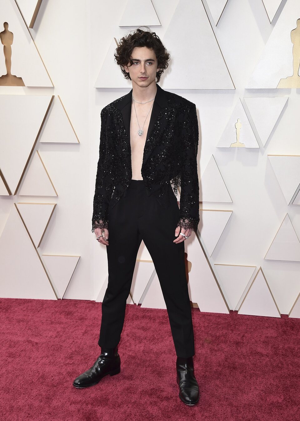 Timothée Chalamet en la alfombra roja de los Oscar 2022