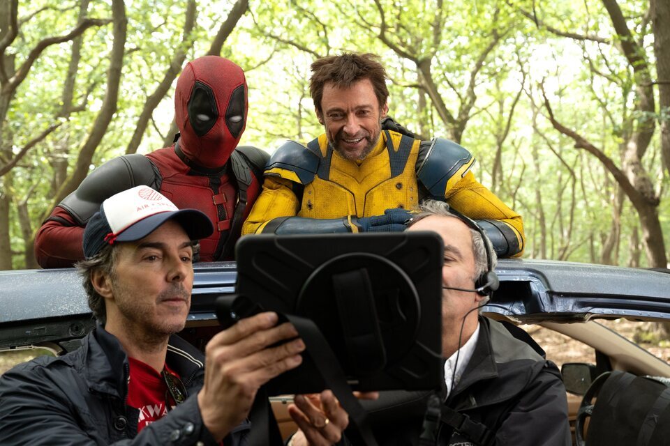 Ryan Reynolds y Hugh Jackman durante el rodaje de 'Deadpool y Lobezno'