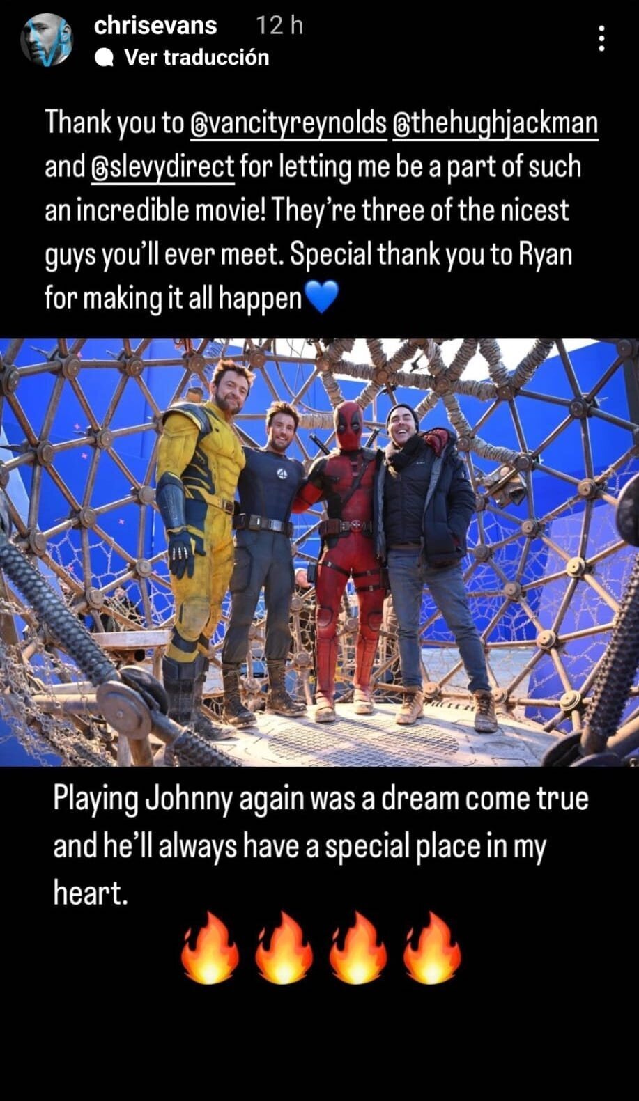 Chris Evans, Ryan Reynolds, Hugh Jackman y Shawn Levy detrás de cámaras