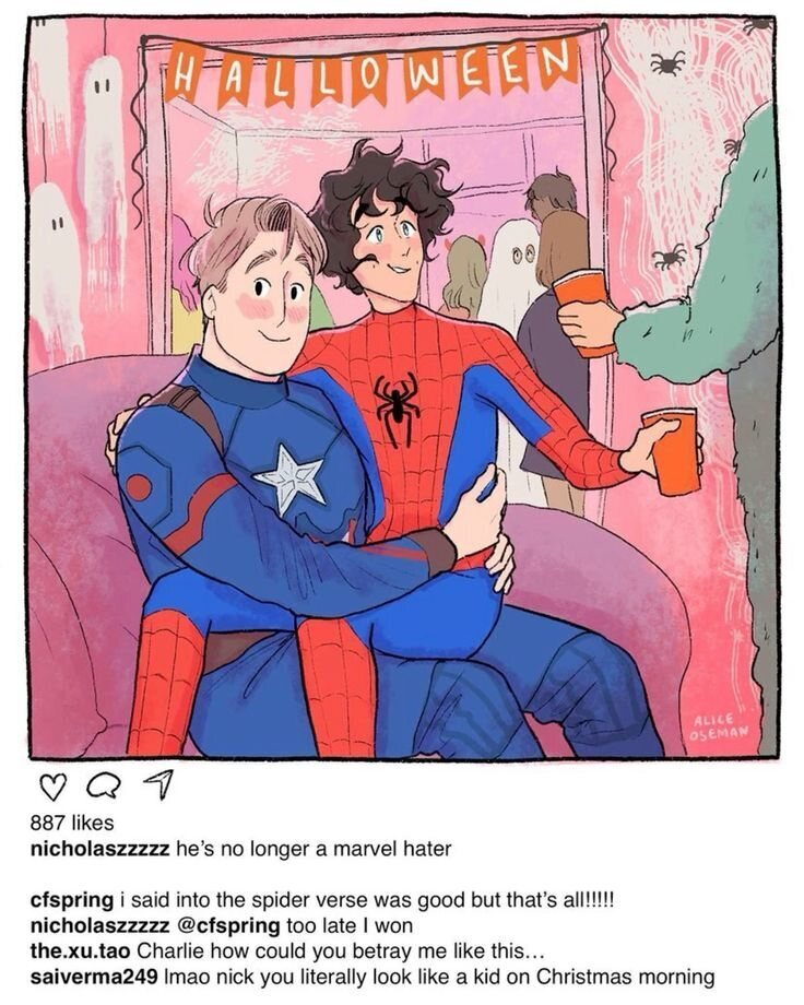 Ilustración 'Hearstopper' Charlie y Nick como Capitán América y Spider-Man