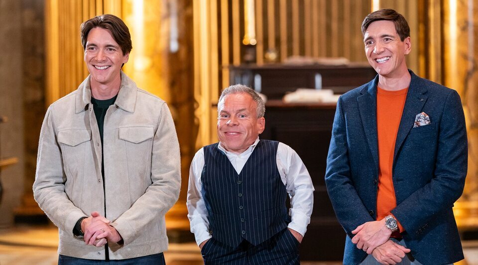 Warwick Davis, James Phelps y Oliver Phelps