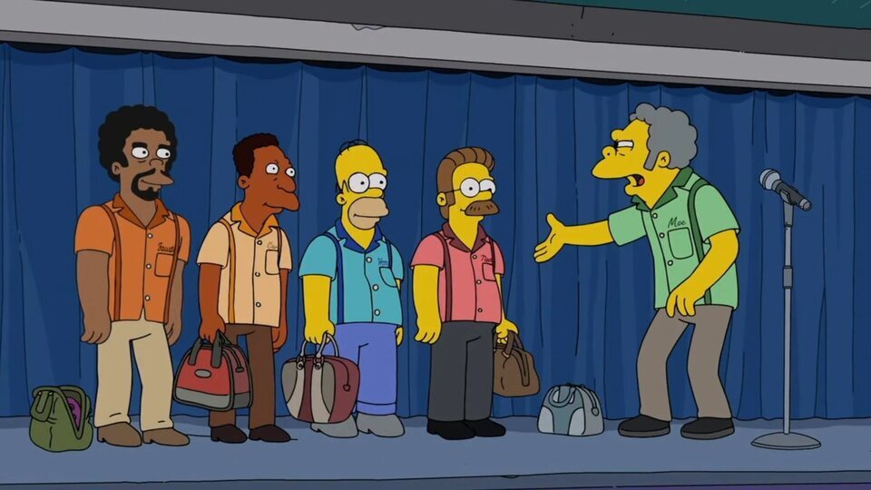 Fausto es el primero comenzando por la izquierda en esta imagen de 'Los Simpson'