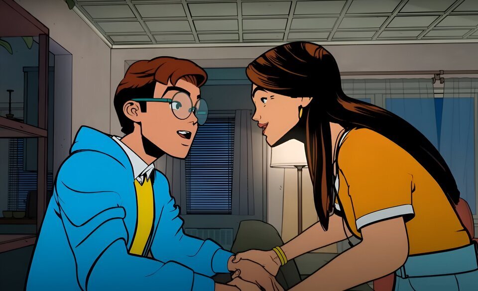 Peter (Hudson Thames) y Tía May (Kari Wahlgren) en 'Tu amigo y vecino Spider-Man'