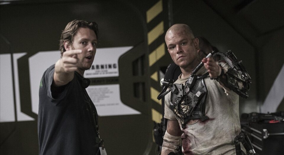 Neill Blomkamp y Matt Damon en el rodaje de 'Elysium'