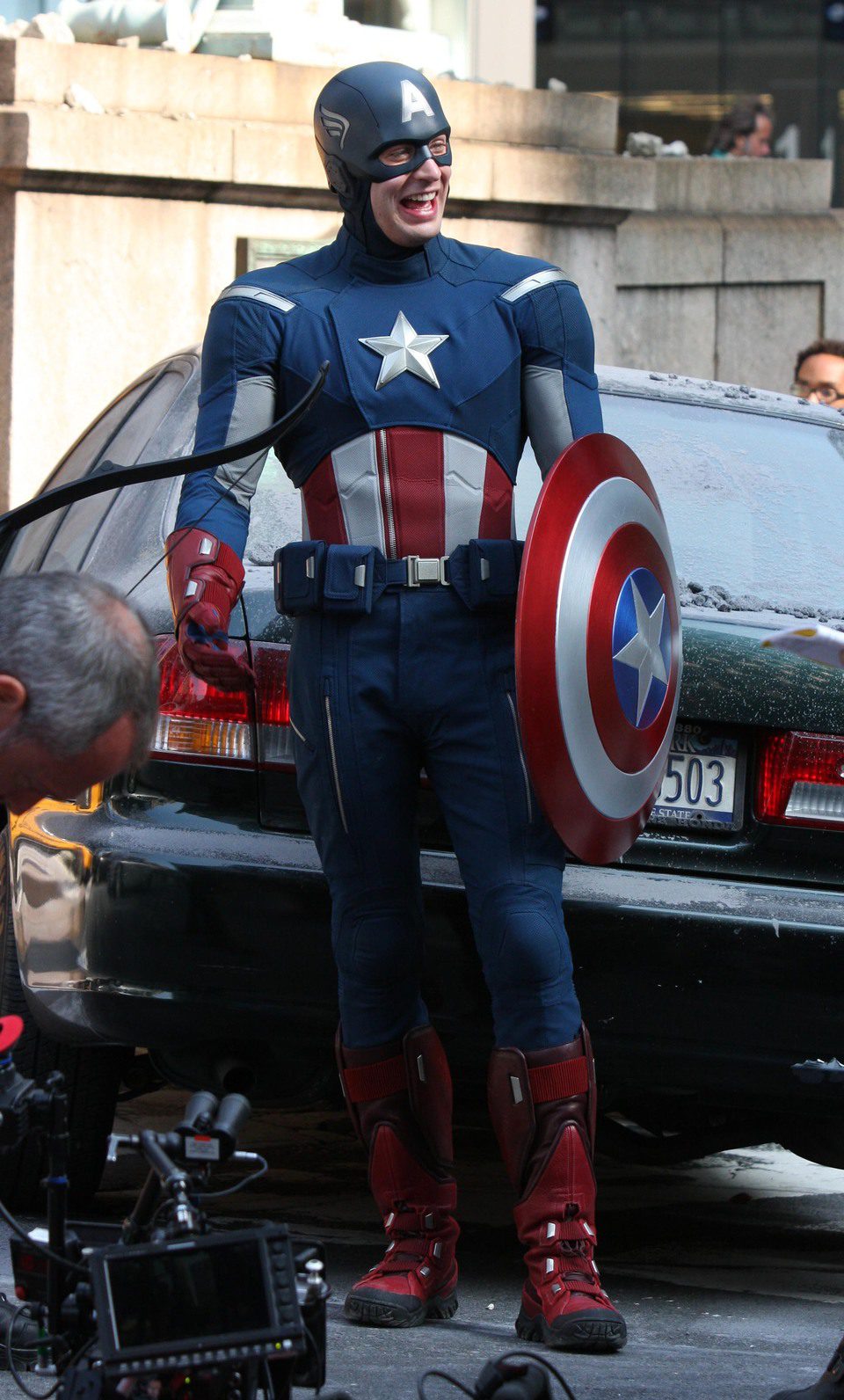 Capitán América, Chris Evans, en el set de 'Los Vengadores'