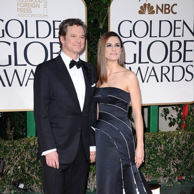 Colin Firth y su esposa en la alfombra roja de los Globos de Oro 2012