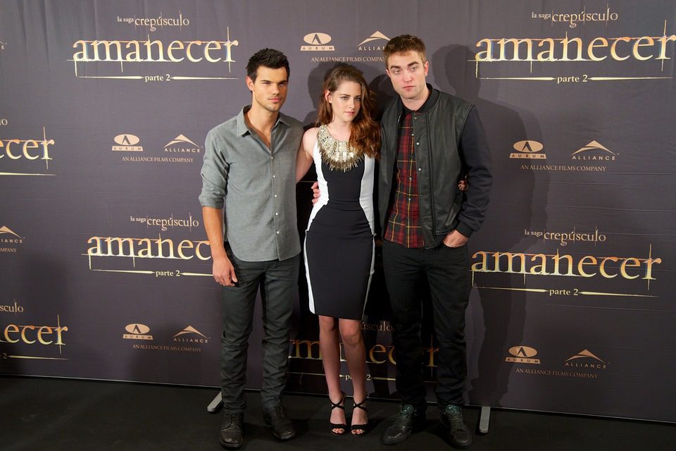 Taylor Lautner, Kristen Stewart y Robert Pattinson en la presentación de 'Amanecer. Parte 2' en Madrid