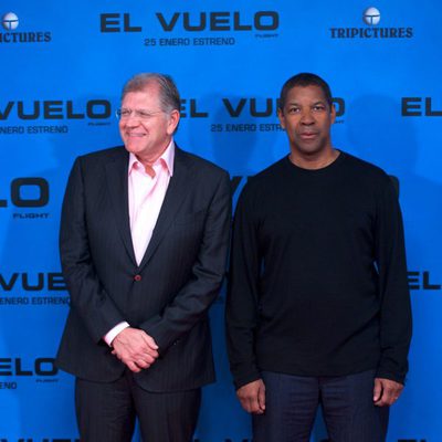 Robert Zemeckis y Denzel Washington en la presentación de 'El vuelo' en Madrid