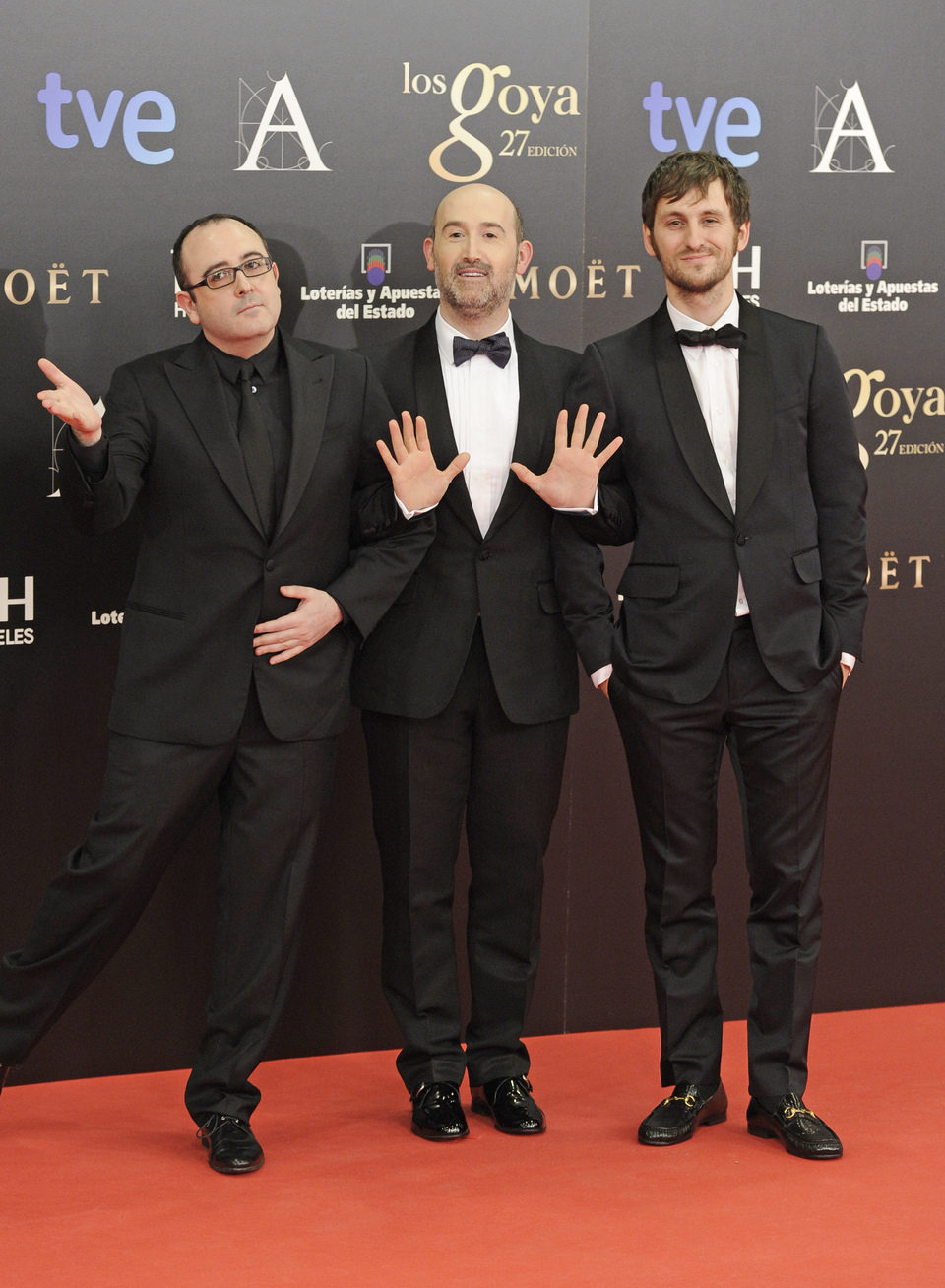 Carlos Areces, Javier Cámara y Raul Arévalo en los Goya 2013