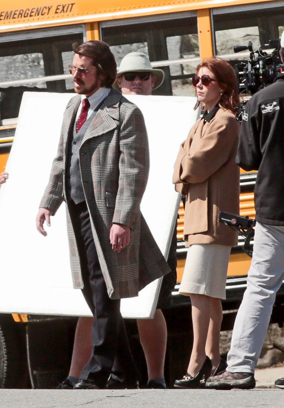 Christian Bale y Amy Adams en la grabación de 'American Bullshit'