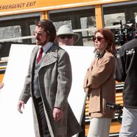 Christian Bale y Amy Adams en la grabación de 'American Bullshit'