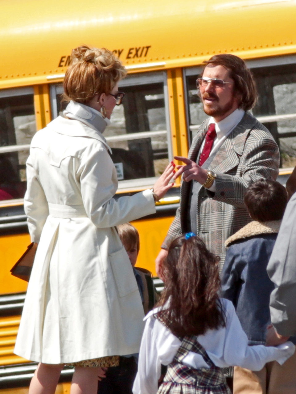 Jennifer Lawrence y Christian Bale en el rodaje de 'American Bullshit'