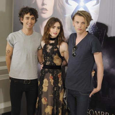 Robert Sheehan, Lily Collins y Jamie Campbell Bower en la presentación de 'Cazadores de Sombras: Ciudad de Hueso' en Madrid