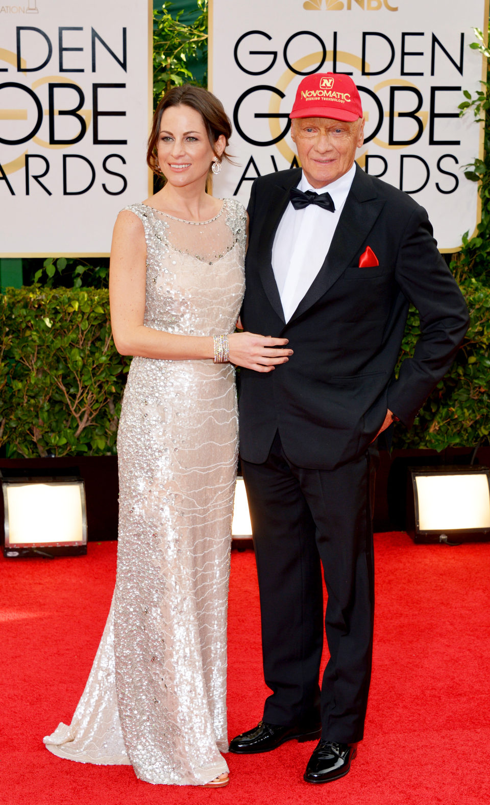 Birgit Wetzinger y Niki Lauda en los Globos de Oro 2014