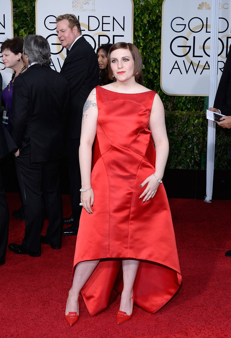 Lena Dunham en la alfombra roja de los Globos de Oro 2015