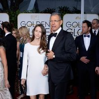 Jeff Goldblum y Emilie Livingston en la alfombra roja de los Globos de Oro 2015