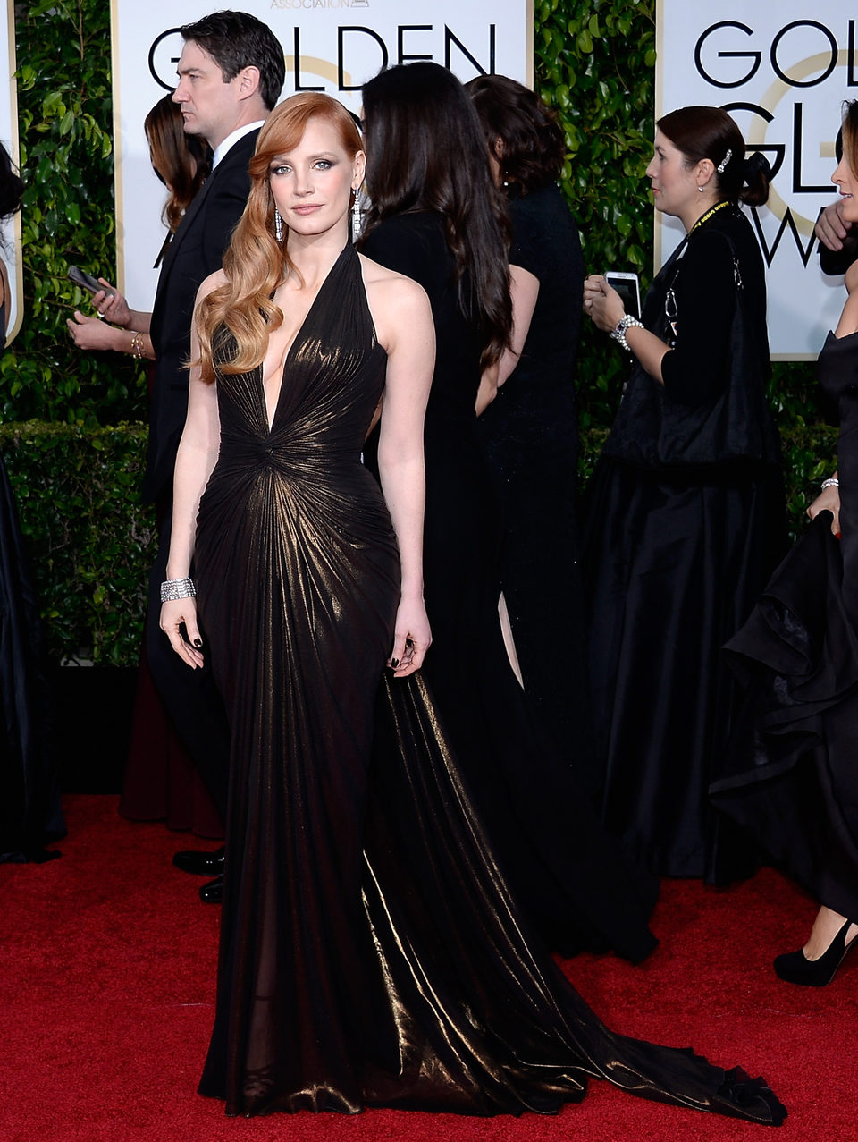 Jessica Chastain en la alfombra roja de los Globos de Oro 2015