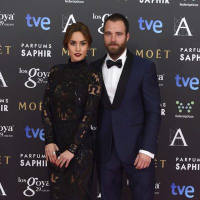 Megan Montaner y Carles Francino en la alfombra roja de los Goya 2015