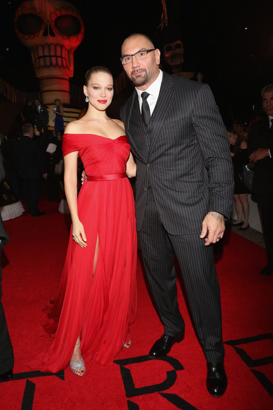 Dave Bautista y Lea Seydoux en la premiere de 'Spectre' en Mexico 