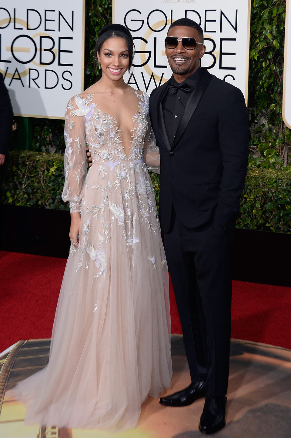 Jamie Foxx y Corinne Foxx en la alfombra roja de los Globos de Oro 2016