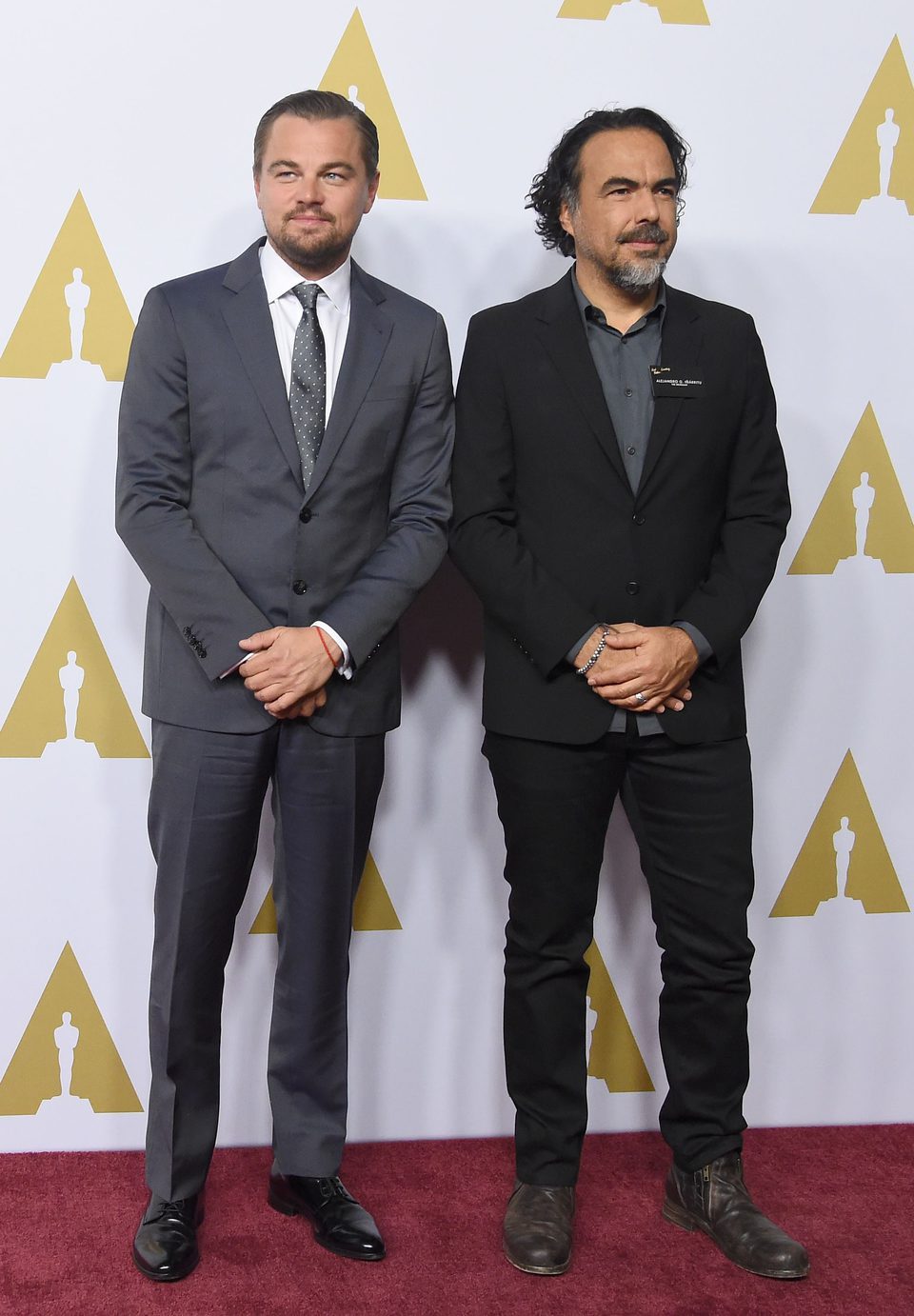 Leonardo DiCaprio y Alejandro González Iñárritu en la comida de nominados a los Oscar 2016