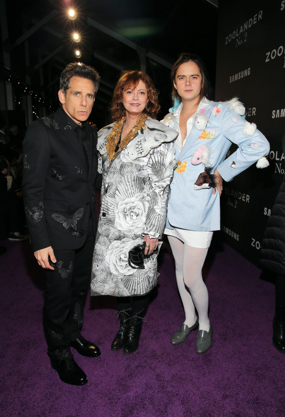 Ben Stiller, Susan Sarandon y su hijo en la premiere de 'Zoolander 2'