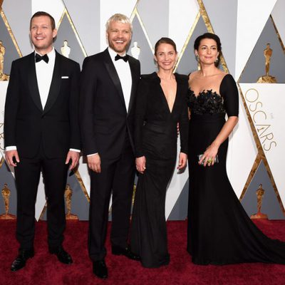 Tobias Lindholm, Pilou Asbaek, Tuva Novotny y Caroline Blanco en la alfombra roja de los Oscar 2016