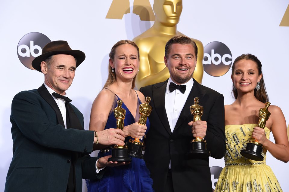 Mark Rylance, Brie Larson, Leonardo DiCaprio y Alicia Vikander Oscars 2016