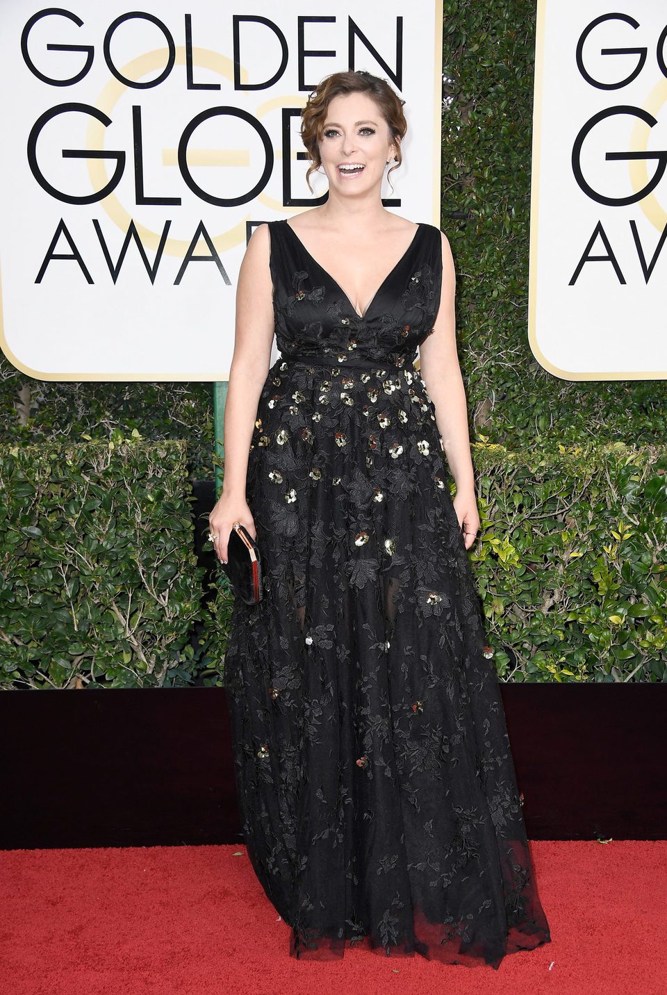 Rachel Bloom en la alfombra roja de los Globos de Oro 2017