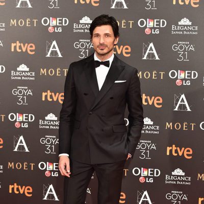 El modelo Andrés Velencoso en  la alfombra roja de los Premios Goya 2017