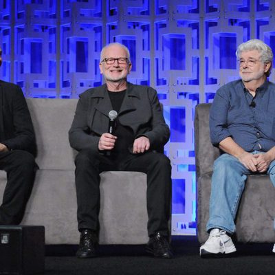 Hayden Christensen, Ian McDiarmid y George Lucas en la Star Wars Celebration