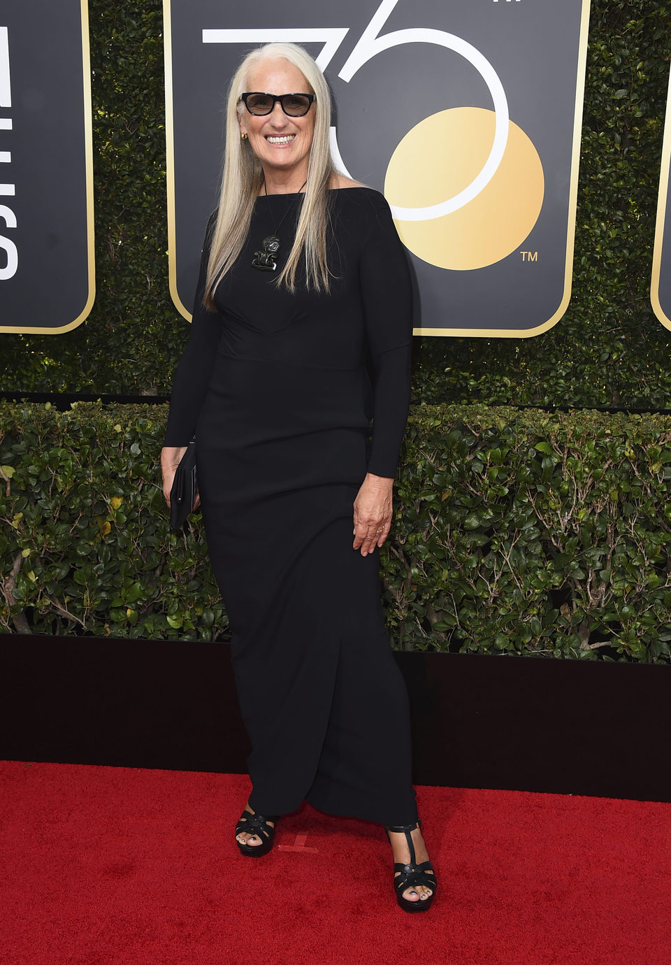 Jane Campion en la alfombra roja de los Globos de Oro 2018