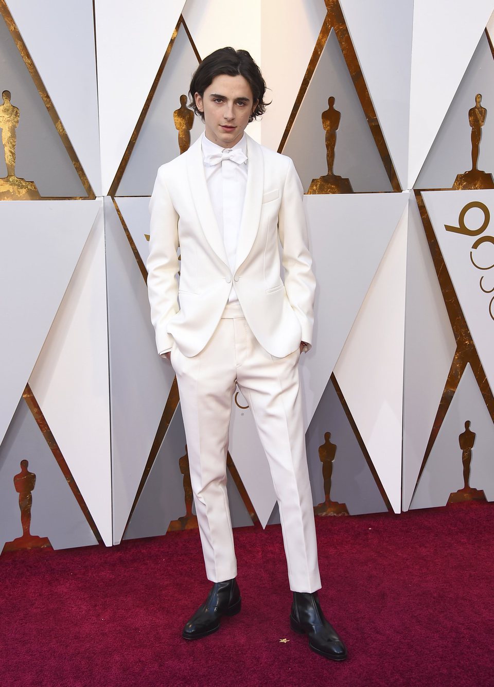 Timothée Chalamet en la alfombra roja de los Oscar 2018