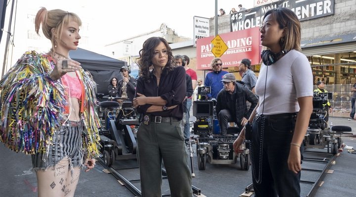 Cathy Yan directs Margot Robbie and Rosie Perez on the set of 'Birds of Prey'