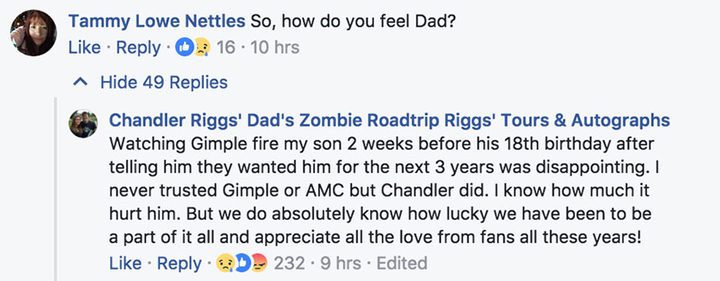  Chandler Riggs' dad's message