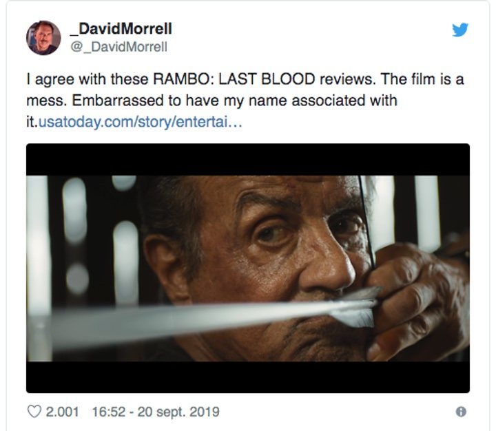 Even the creator of Rambo, David Morrell, hates the film