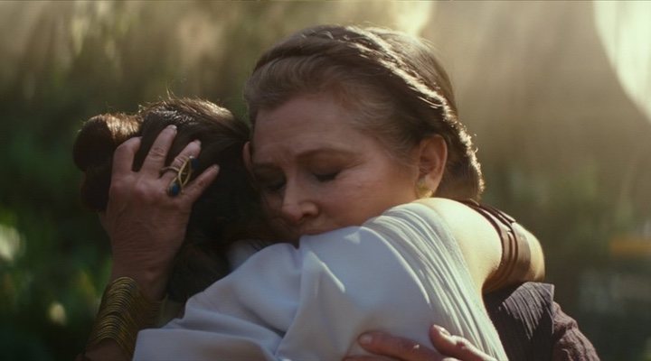 Rey and Leia share a touching embrace