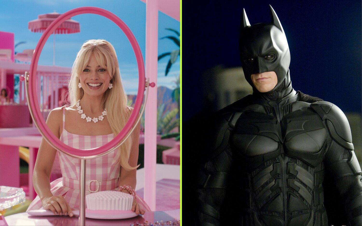 Margot Robbie en 'Barbie' y Christian Bale en 'El caballero oscuro'