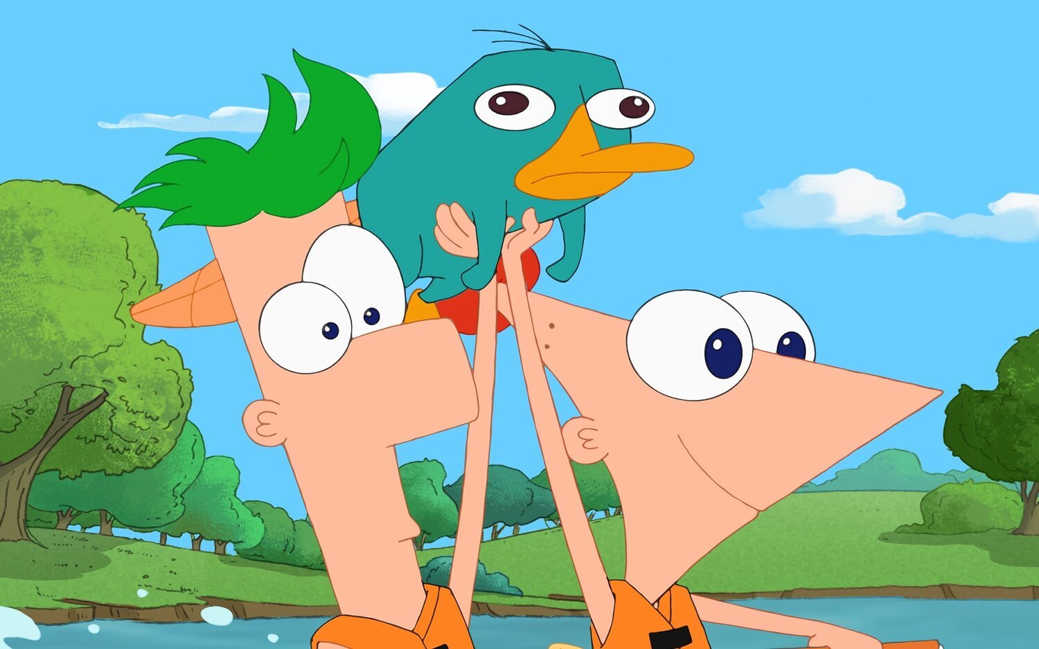 Phineas, Fer y Perry durante un episodio de 'Phineas y Ferb'