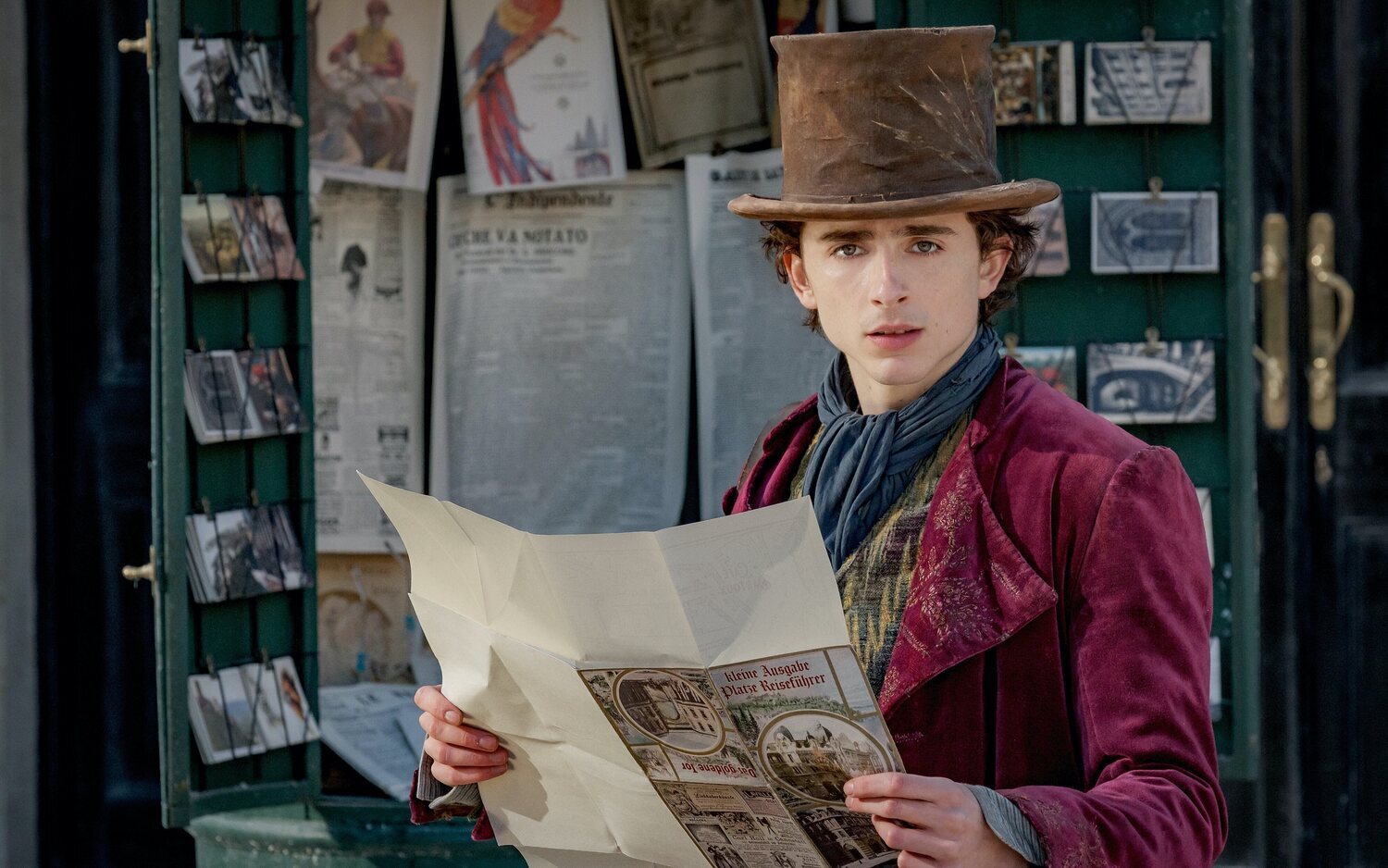 Timothée Chalamet como el chocolatero Willy Wonka.