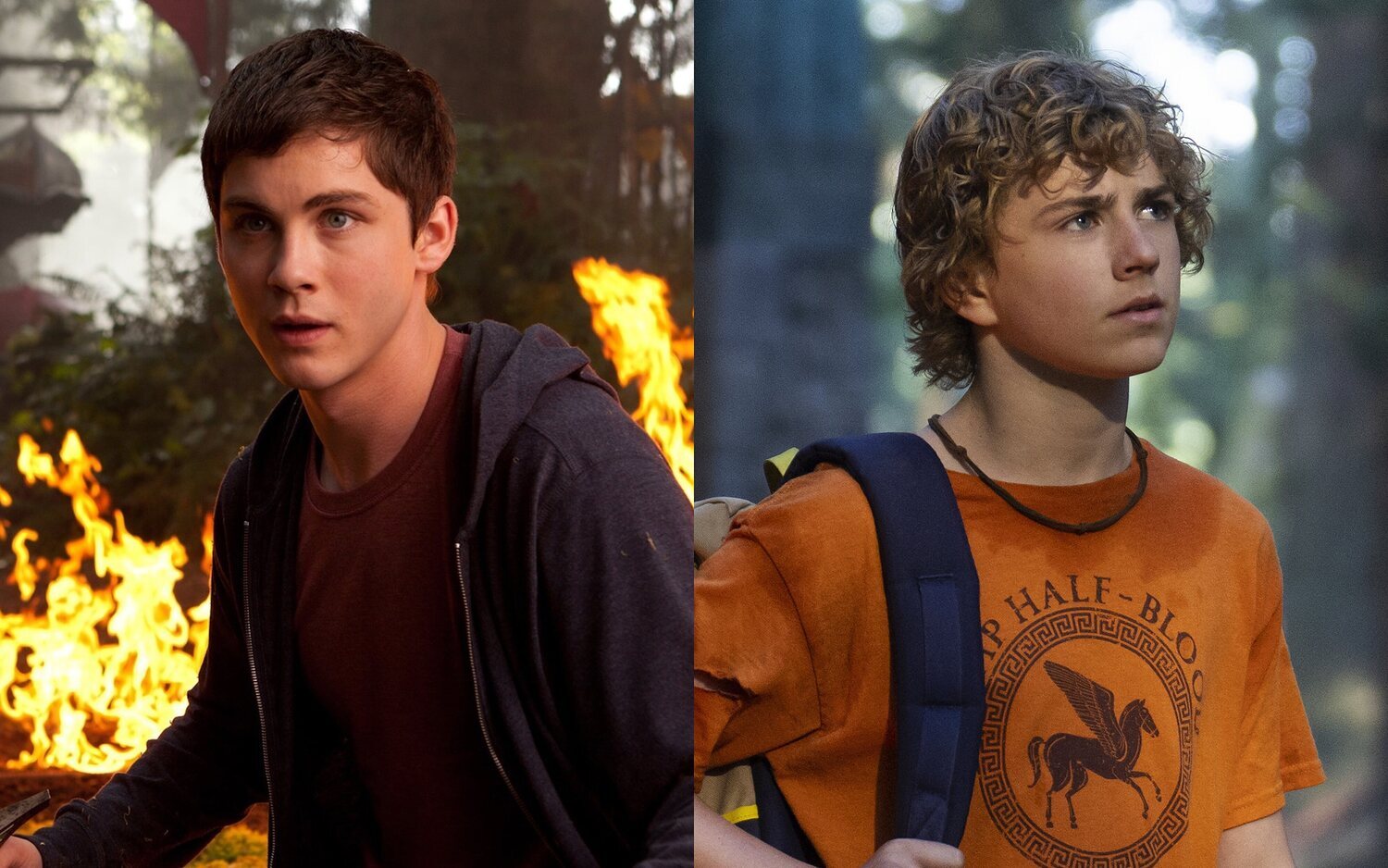 Logan Lerman y Walker Scobell como Percy Jackson