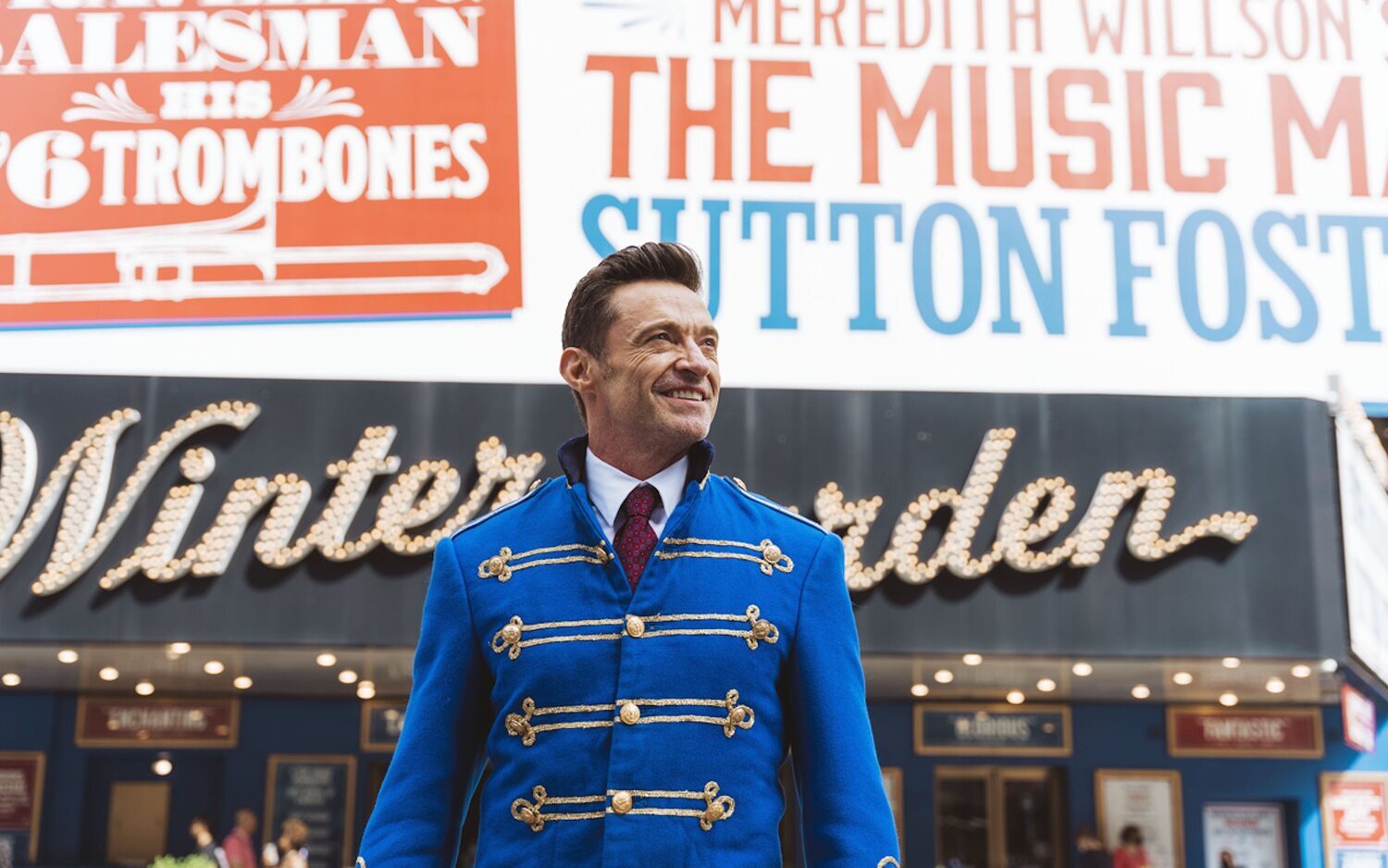 Hugh Jackman como Harold Hill en el musical 'The Music Man'