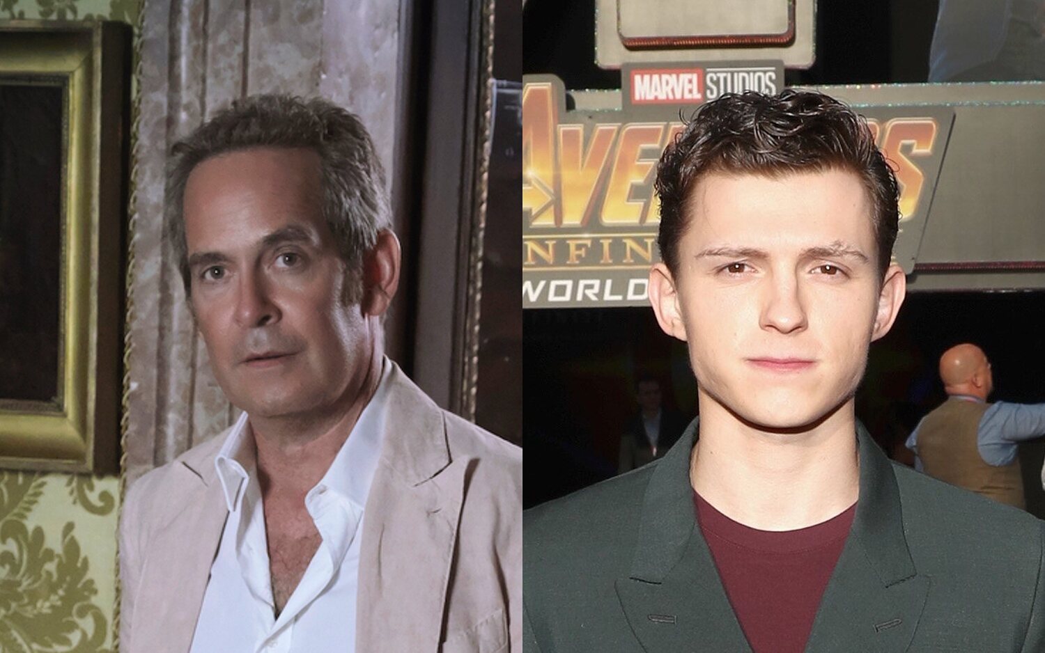 Tom Hollander en 'The White Lotus' y Tom Holland en la premiere de 'Vengadores: Infinity War'