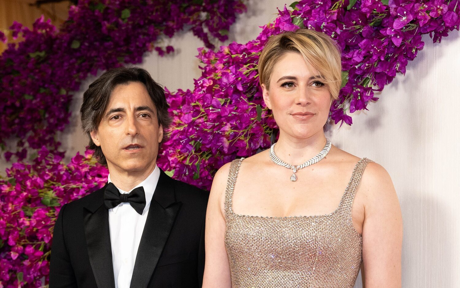 Greta Gerwig y Noah Baumbach en la alfombra roja de los Oscar 2024