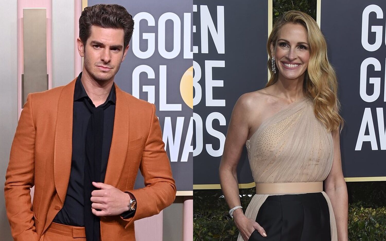 Andrew Garfield y Julia Roberts en los Globos de Oro