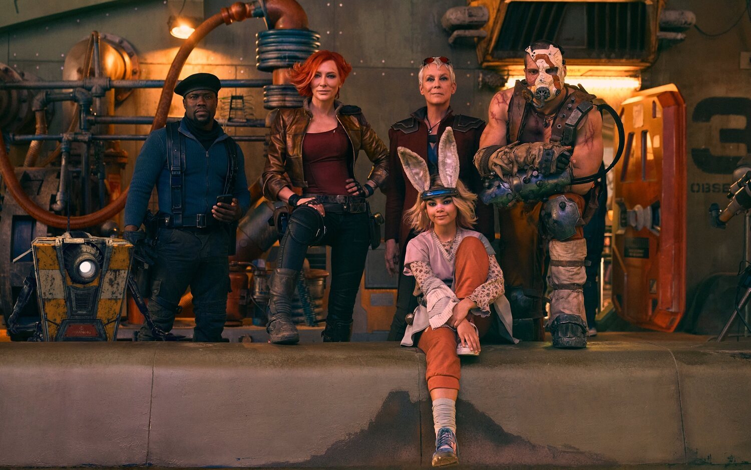 Kevin Hart, Cate Blanchett, Jamie Lee Curtis, Ariana Greenblatt y Florian Munteanu en 'Borderlands'