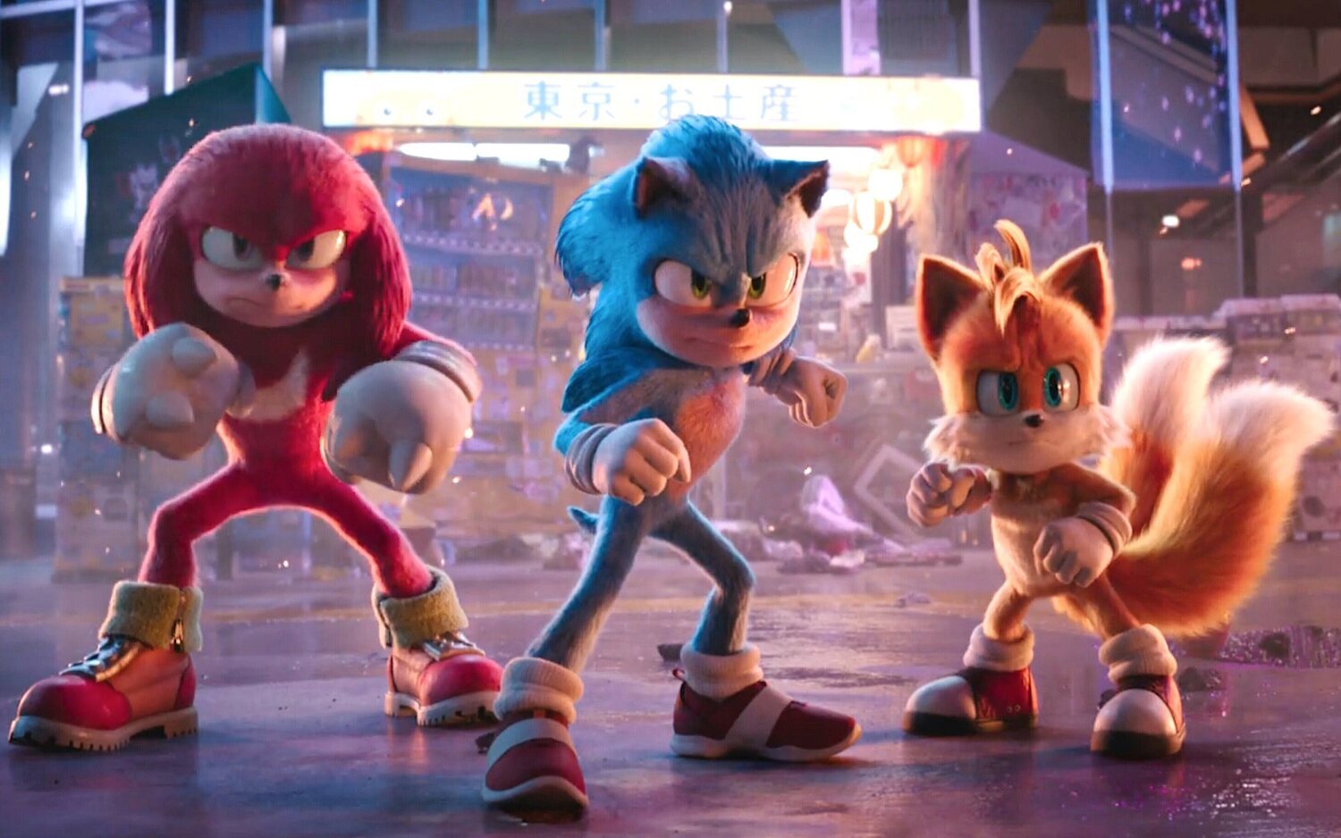 Knuckles, Sonic y Tails preparados para luchar contra Shadow